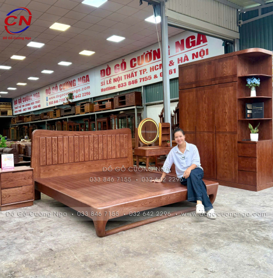 Combo Phòng Ngủ Gỗ Sồi Màu Óc Chó 4 Chi Tiết Đẹp Hiện Đại