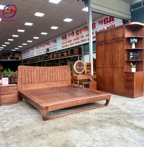 Combo Phòng Ngủ Gỗ Sồi Màu Óc Chó 4 Chi Tiết Đẹp Hiện Đại