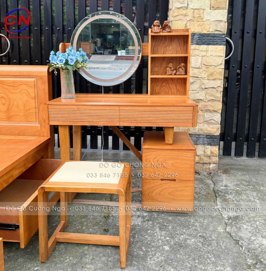 Bàn Phấn Trang Điểm Gỗ Gõ Đỏ 1m Hiện Đại Gương Đèn Cảm Ứng 