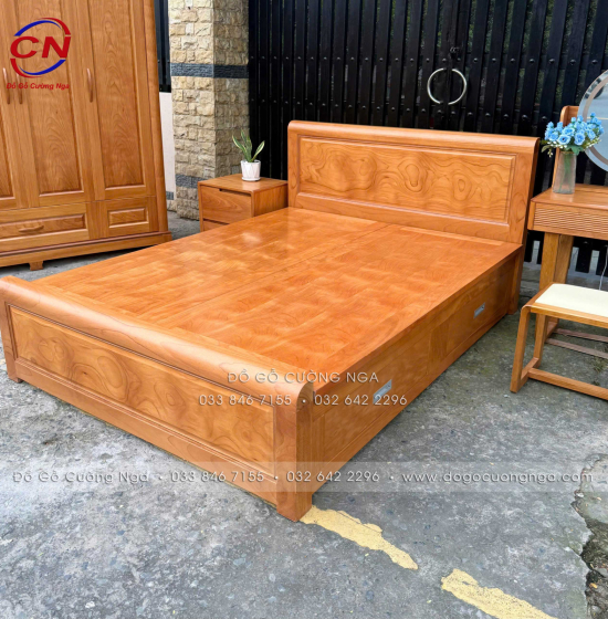 Giường Ngủ Gỗ Gõ Đỏ Mẫu Bắt Chỉ - 2 Ngăn Kéo Hiện Đại 