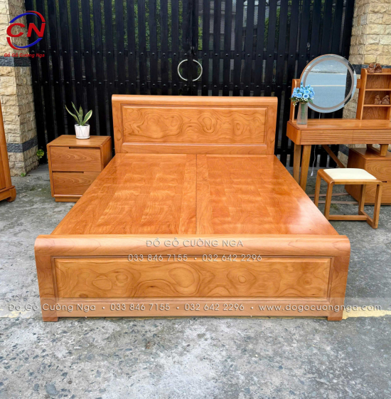 Giường Ngủ Gỗ Gõ Đỏ Mẫu Bắt Chỉ - 2 Ngăn Kéo Hiện Đại 