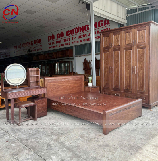 Tủ Áo Gỗ Óc Chó 4 Cánh 2 Tầng Nhiều Không Gian Cất Đồ