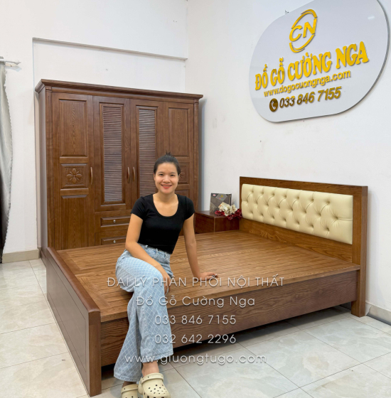 Combo Phòng Ngủ Gỗ Sồi Nga Lau Màu Óc Chó 3 Chi Tiết 