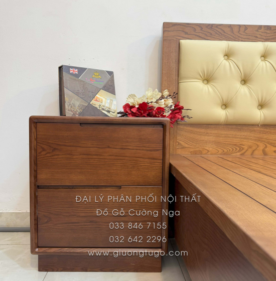 Combo Phòng Ngủ Gỗ Sồi Nga Lau Màu Óc Chó 3 Chi Tiết 