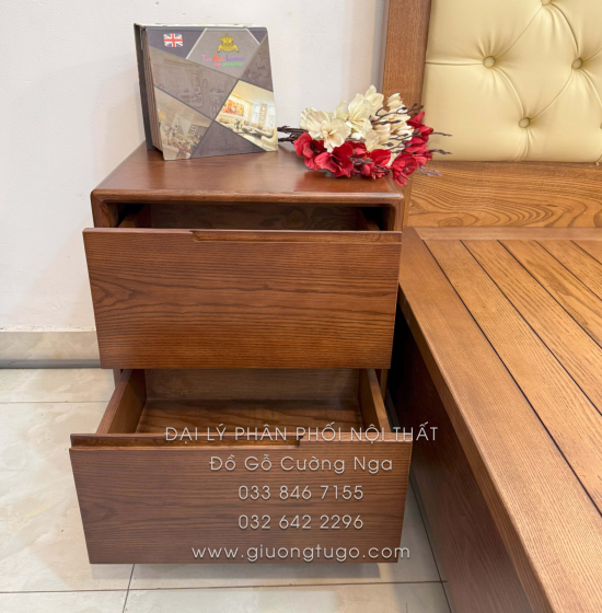 Combo Phòng Ngủ Gỗ Sồi Nga Lau Màu Óc Chó 4 Chi Tiết