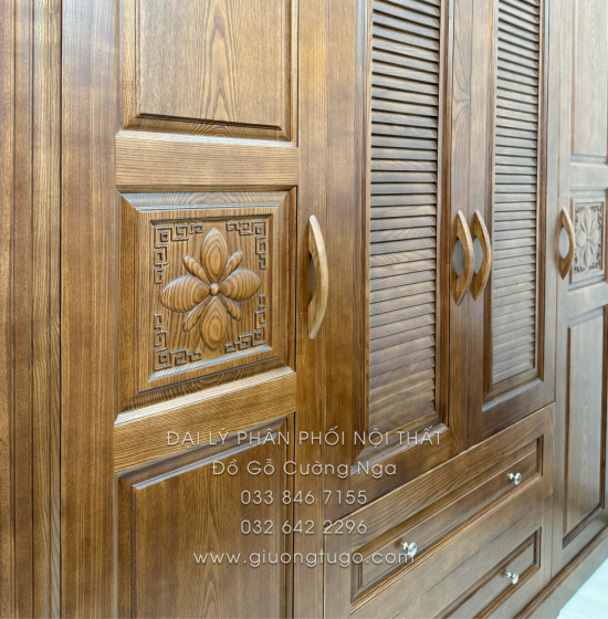 Combo Phòng Ngủ Gỗ Sồi Nga Lau Màu Óc Chó 3 Chi Tiết 