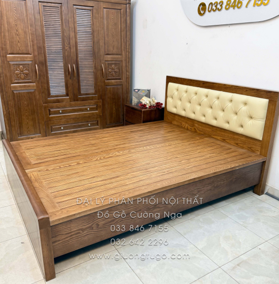 Combo Phòng Ngủ Gỗ Sồi Nga Lau Màu Óc Chó 3 Chi Tiết 