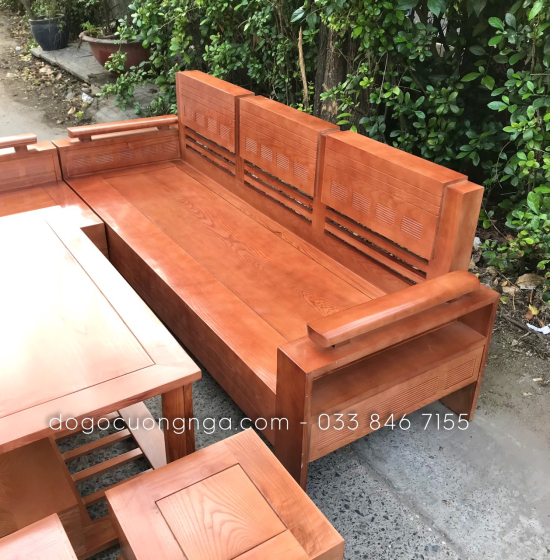 Bộ Ghế Sofa Góc L Gỗ Sồi Nga 2mx1m8 Tay Trứng - Màu Xoan 