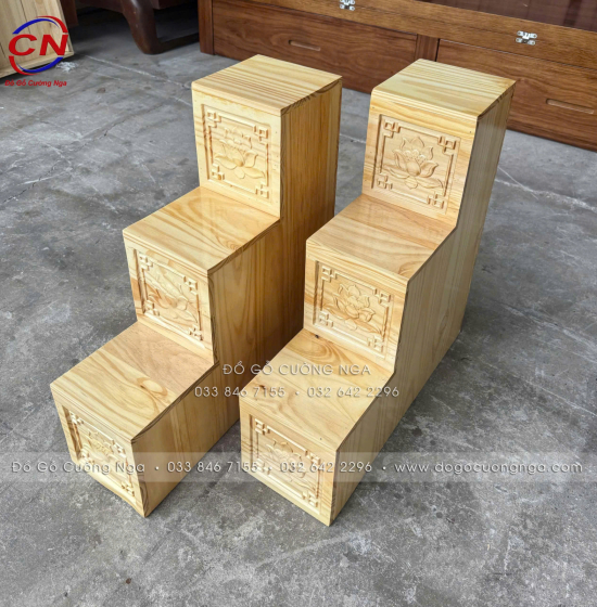 Bộ Bàn Thờ Tam Cấp Gỗ Thông Kết Hợp 3 Chi Tiết