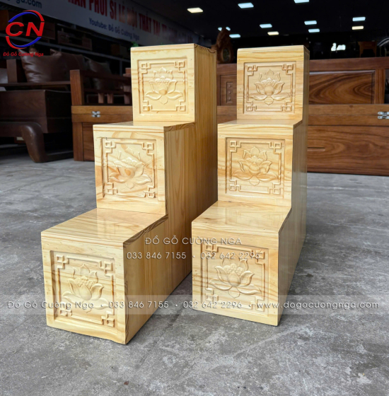Bộ Bàn Thờ Tam Cấp Gỗ Thông Kết Hợp 3 Chi Tiết