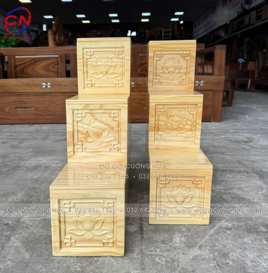 Bộ Bàn Thờ Tam Cấp Gỗ Thông Kết Hợp 3 Chi Tiết