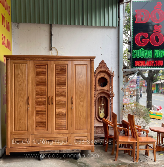 Tủ quần áo gỗ hương xám cao cấp 4 cánh  2m mẫu lá sách 