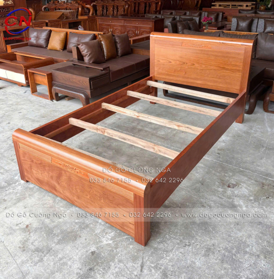 Giường ngủ gỗ xoan đào đơn 1m2 vạt nan – chắc chắn cho không gian nhỏ