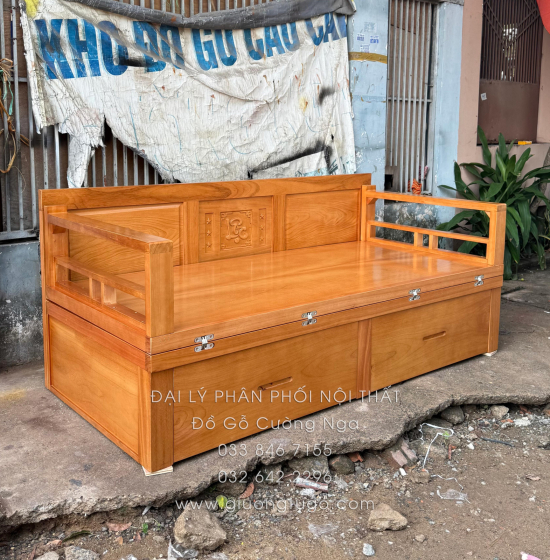 Giường Gấp Gọn Gỗ Gõ Đỏ Chân Cao 40cm - 2 Ngăn Kéo Rộng Rãi