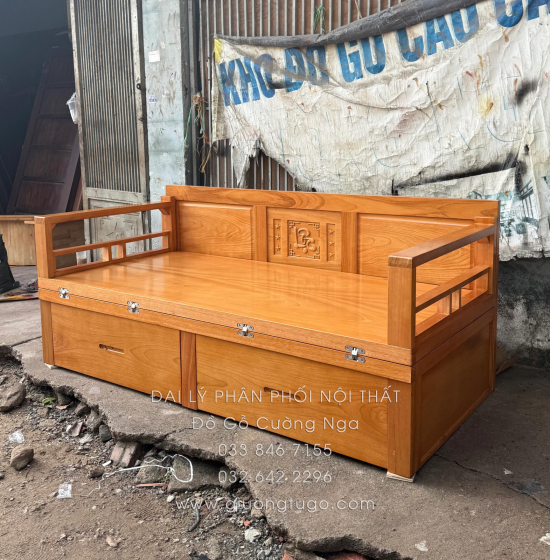 Giường Gấp Gọn Gỗ Gõ Đỏ Chân Cao 40cm - 2 Ngăn Kéo Rộng Rãi