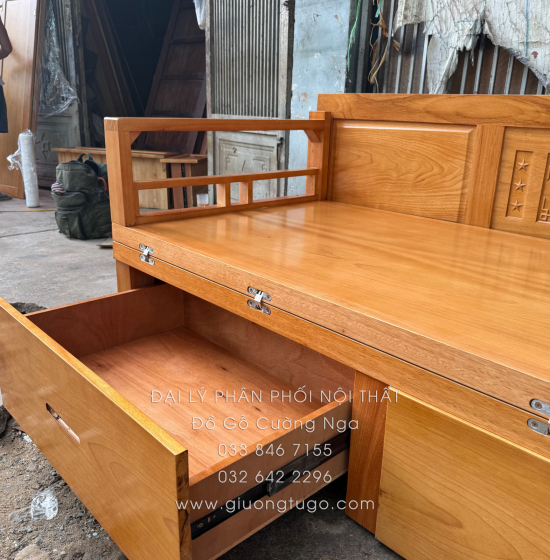Giường Gấp Gọn Gỗ Gõ Đỏ Chân Cao 40cm - 2 Ngăn Kéo Rộng Rãi
