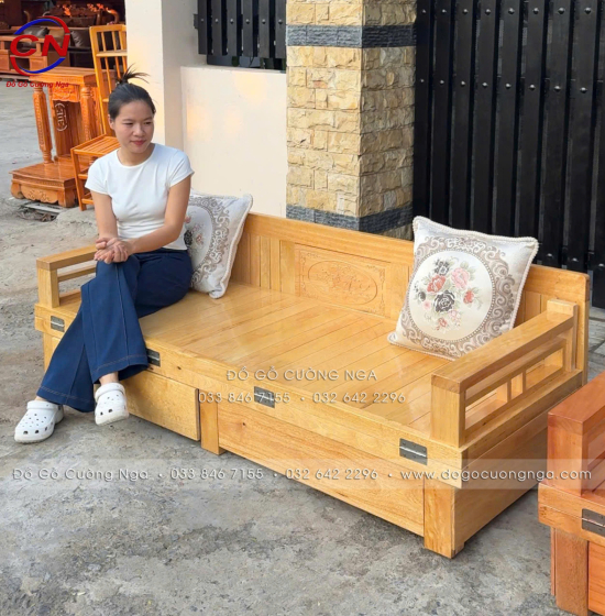 Giường Gấp Gỗ Sồi 2 Ngăn Kéo Kèm Bàn Đá Giá Rẻ