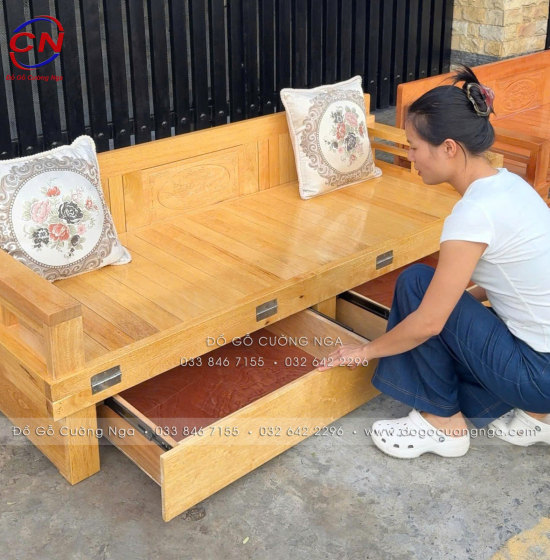 Giường Gấp Gỗ Sồi 2 Ngăn Kéo Kèm Bàn Đá Giá Rẻ