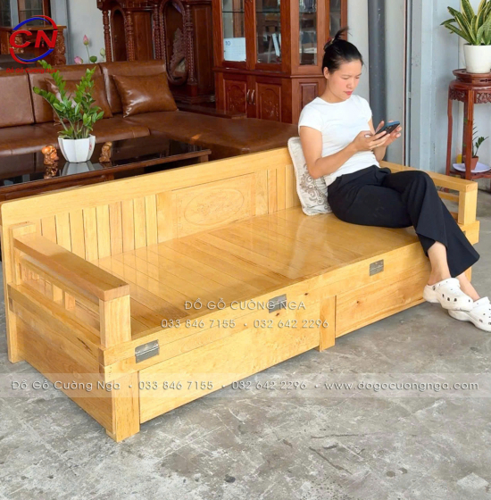 Giường gấp gỗ sồi 2 ngăn kéo 1m2x1m9 - màu tự nhiên 