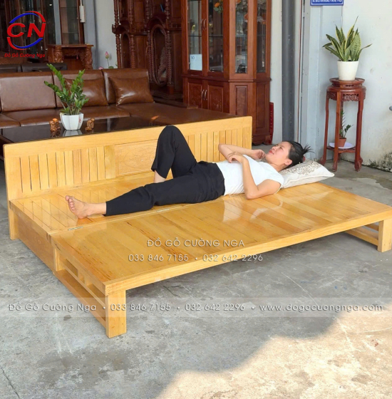 Giường gấp gỗ sồi 2 ngăn kéo 1m2x1m9 - màu tự nhiên 