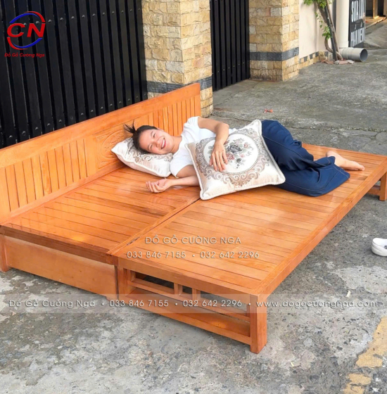 Giường Gấp Gỗ Sồi 2 Ngăn Kéo 1m6x2m - Màu Xoan Giá Rẻ 