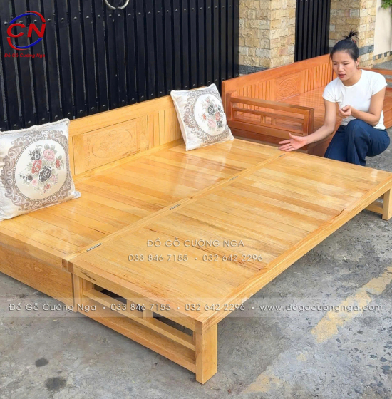 Giường Gấp Gỗ Sồi 2 Ngăn Kéo Kèm Bàn Đá Giá Rẻ