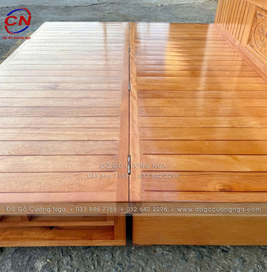 Giường gấp ô kéo gỗ sồi 1m2x1m9 - màu cánh gián 