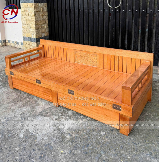 Giường Gấp Gỗ Sồi 2 Ngăn Kéo 1m6x2m - Màu Xoan Giá Rẻ 
