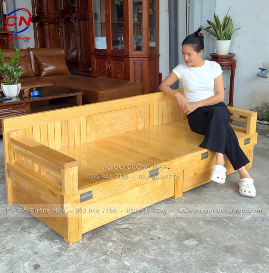 Giường gấp gỗ sồi 2 ngăn kéo 1m2x1m9 - màu tự nhiên 