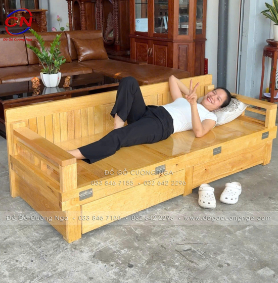 Giường gấp gỗ sồi 2 ngăn kéo 1m2x1m9 - màu tự nhiên 
