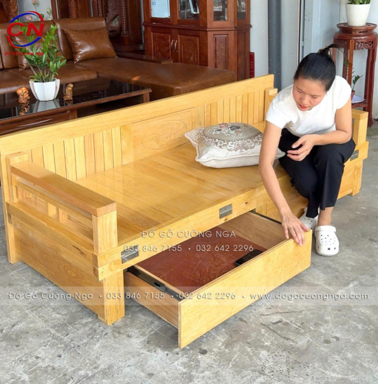 Giường gấp gỗ sồi 2 ngăn kéo 1m2x1m9 - màu tự nhiên 