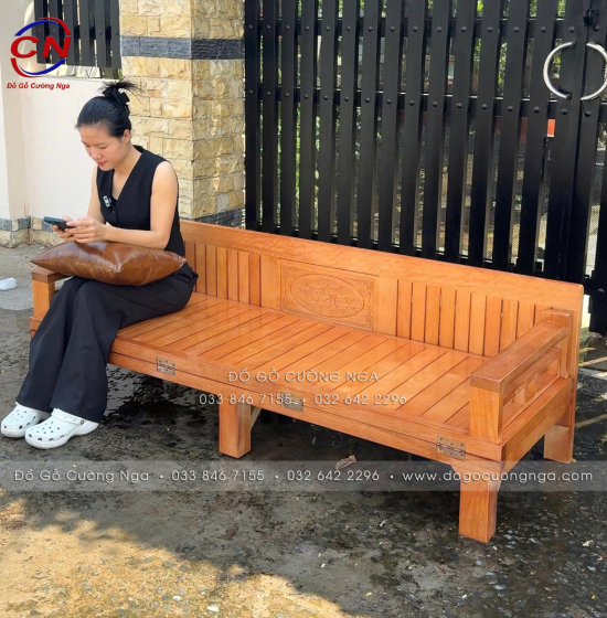 Giường Gấp Thành Ghế Gỗ Sồi 1m2x1m9 Màu Xoan Đẹp 