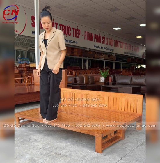 Giường Gấp Gỗ Sồi 1m6x2m Màu Cánh Gián Bền Đẹp 