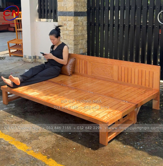 Giường Gấp Thành Ghế Gỗ Sồi 1m2x1m9 Màu Xoan Đẹp 