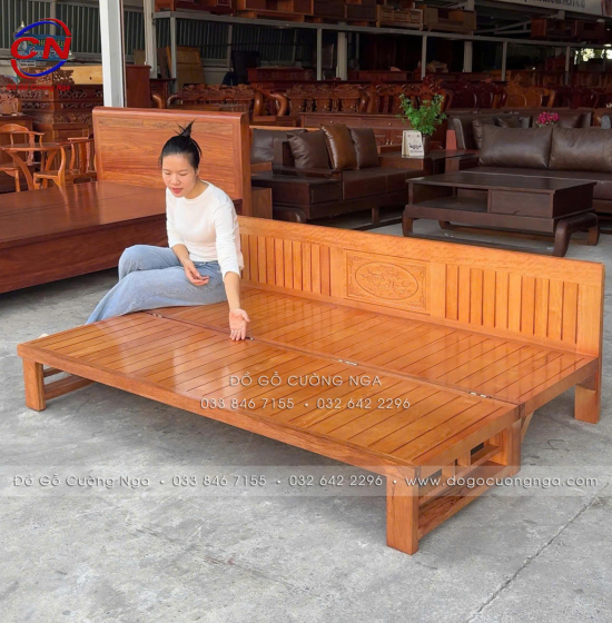 Giường Gấp Gỗ Sồi 1m6x2m Màu Cánh Gián Bền Đẹp 