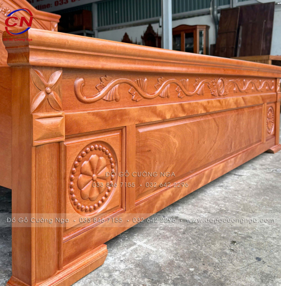 Giường Gỗ Đinh Hương Phản Liền Hoa Lá Tây Sang Kiểu Truyền Thống