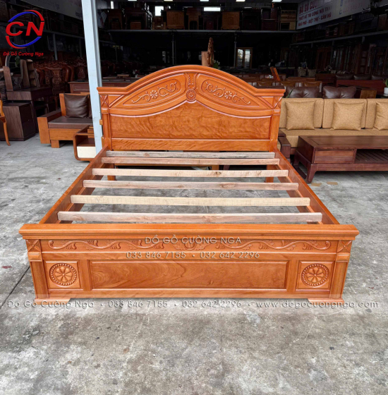 Giường Gỗ Đinh Hương Phản Liền Hoa Lá Tây Sang Kiểu Truyền Thống