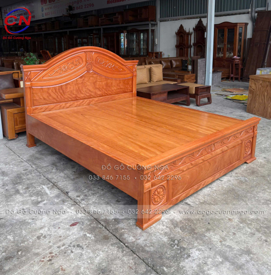 Giường Gỗ Đinh Hương Phản Liền Hoa Lá Tây Sang Kiểu Truyền Thống