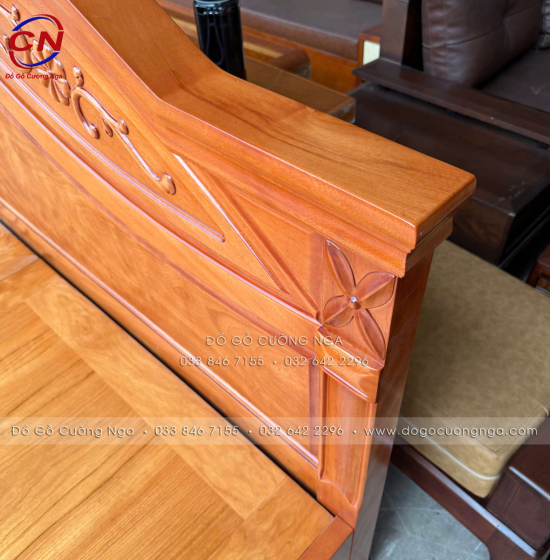 Giường Gỗ Đinh Hương Phản Liền Hoa Lá Tây Sang Kiểu Truyền Thống