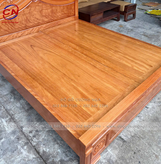 Giường Gỗ Đinh Hương Phản Liền Hoa Lá Tây Sang Kiểu Truyền Thống
