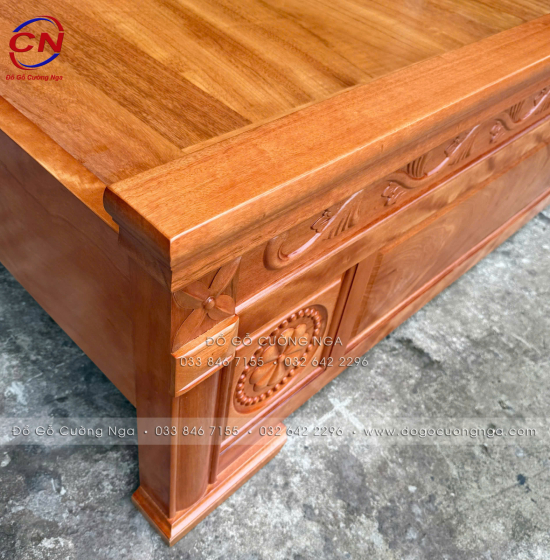Giường Gỗ Đinh Hương Phản Liền Hoa Lá Tây Sang Kiểu Truyền Thống