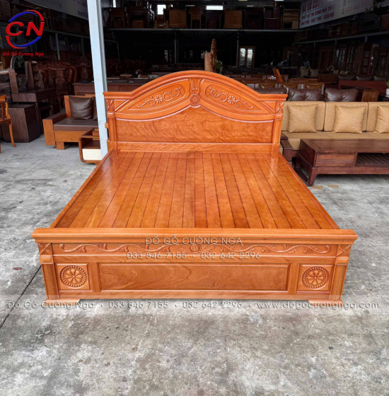 Giường Gỗ Đinh Hương Mẫu Hoa Lá Tây Thiết Kế Phản Thưa 