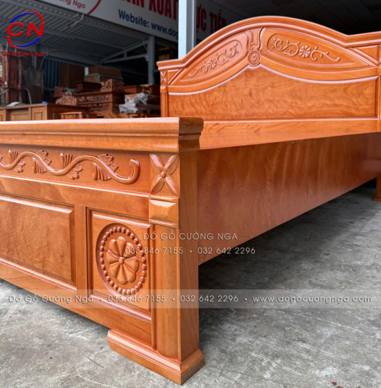 Giường Gỗ Đinh Hương Phản Liền Hoa Lá Tây Sang Kiểu Truyền Thống