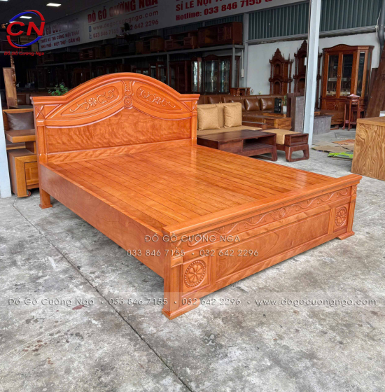Giường Gỗ Đinh Hương Phản Liền Hoa Lá Tây Sang Kiểu Truyền Thống