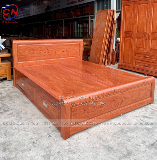 Giường gỗ hương đá ngăn kéo hiên đại 