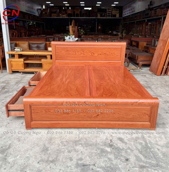 Giường gỗ hương đá ngăn kéo hiên đại 