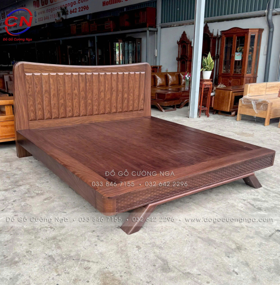 Giường Ngủ Gỗ Óc Chó Kiểu Nhật Chân Thuyền Sang Trọng 