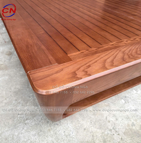 Giường Ngủ Gỗ Sồi Nga Lau Màu Óc Chó Kiểu Nhật Chân Qùy Loại 1 