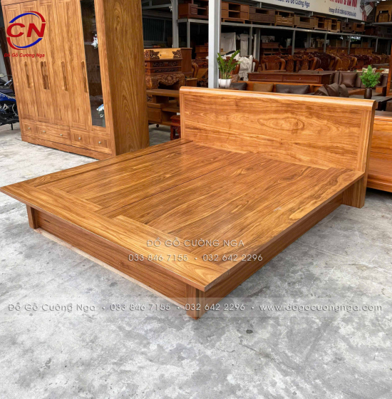 Giường Ngủ Gỗ Hương Xám Dạng Bệt Kiểu Nhật Đơn Giản