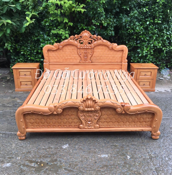 Giường ngủ gỗ gõ đỏ vạt lan - mẫu hoa hồng 